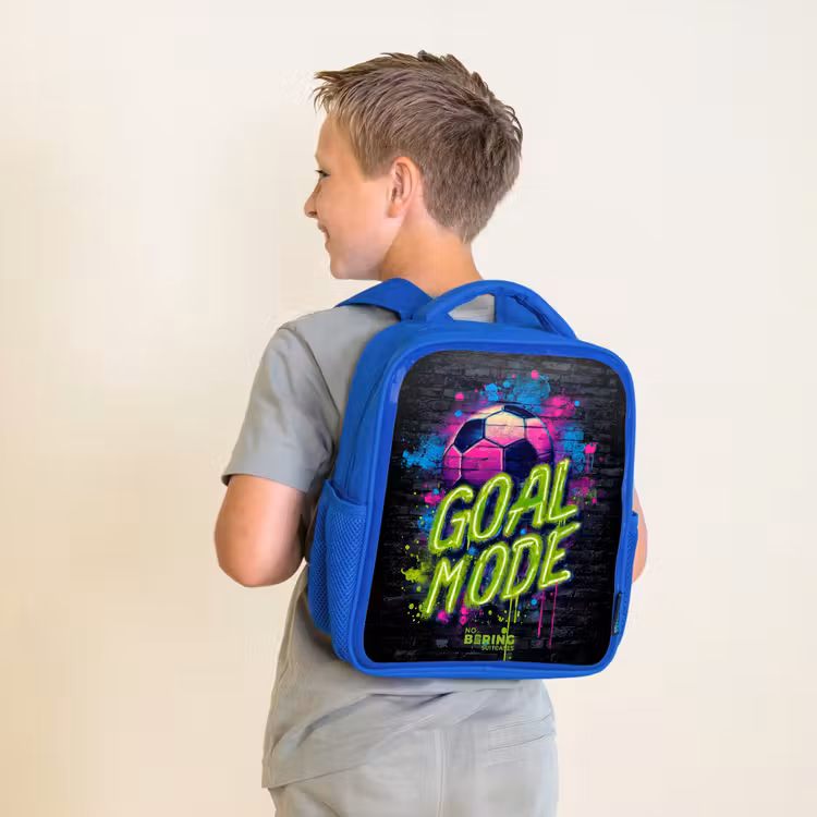 Rugzak kind met naam - Blauw Neon - Graffiti - Voetbal - Kleurrijk — 3