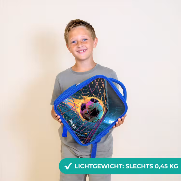 Rugzak kind met naam - Blauw Neon - Net - Voetbal - Kleurrijk — 2