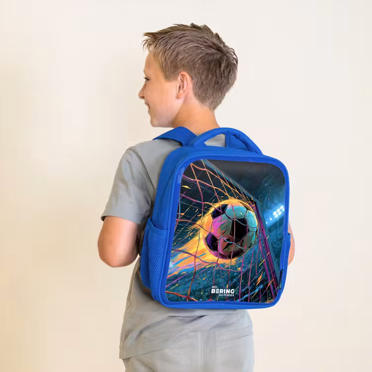 Rugzak kind met naam - Blauw Neon - Net - Voetbal - Kleurrijk — 3