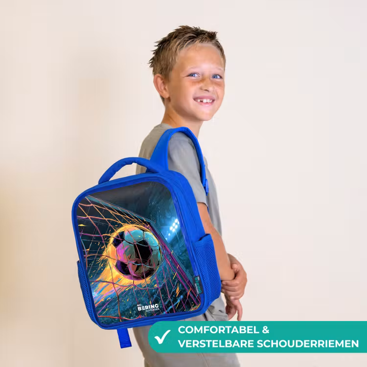 Rugzak kind met naam - Blauw Neon - Net - Voetbal - Kleurrijk — 4