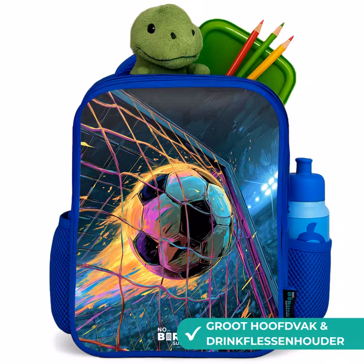 Rugzak kind met naam - Blauw Neon - Net - Voetbal - Kleurrijk — 6