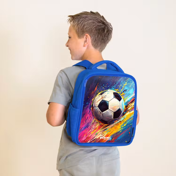 Rugzak kind met naam - Blauw Neon - Voetbal - Kleurrijk — 3