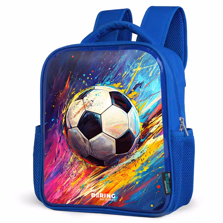 Rugzak kind met naam - Blauw Neon - Voetbal - Kleurrijk — 7
