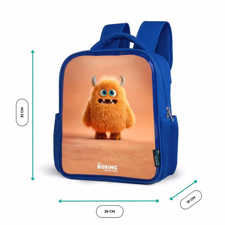 Rugzak kind - blauw - Oranje Pluizig Monster met Hoorns — 5