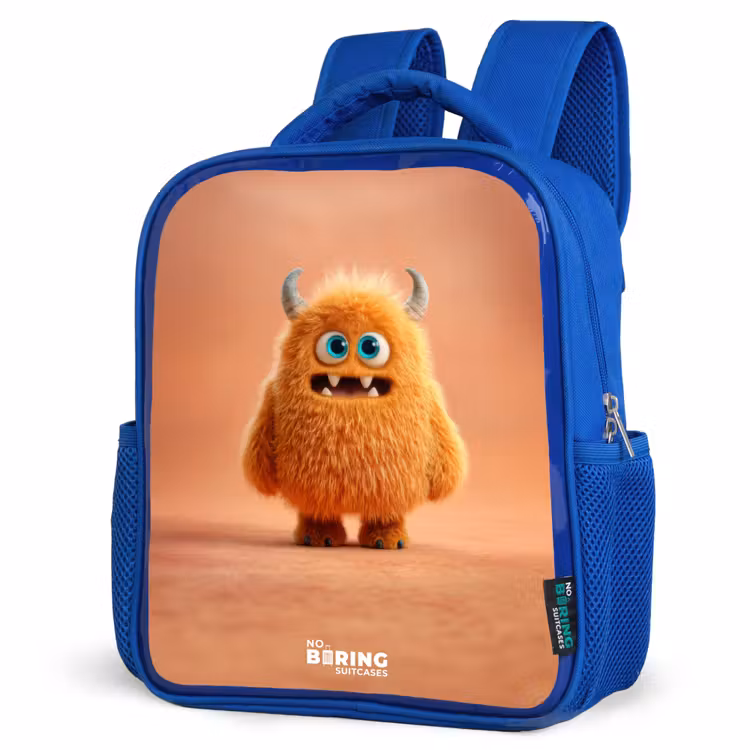 Rugzak kind - blauw - Oranje Pluizig Monster met Hoorns — 7