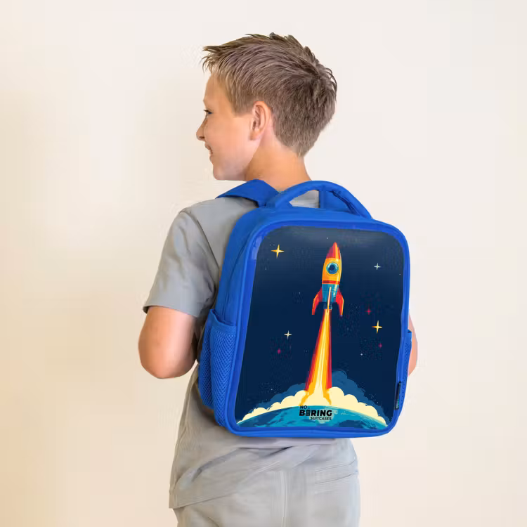 Rugzak kind - blauw - Planeet - Raket - Sterren - Donkerblauw — 3