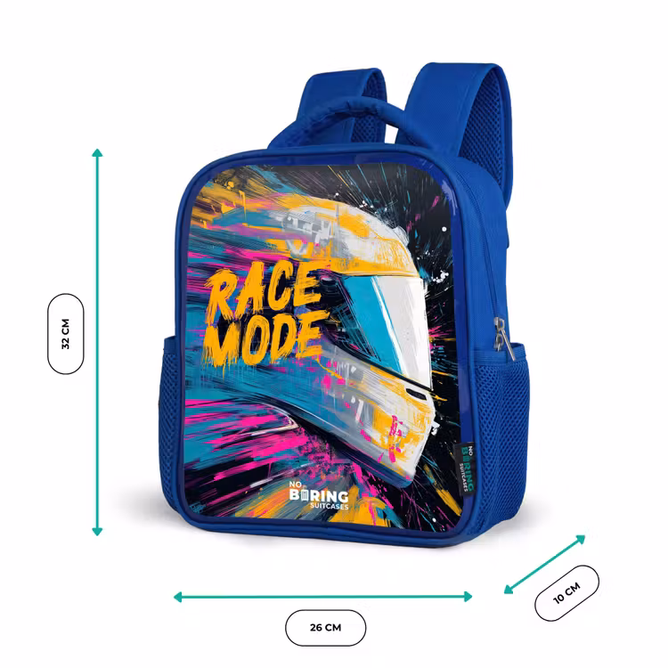 Rugzak kind met naam - Blauw Racehelm - Verfspatten - Penseelstreken - Race mode — 5