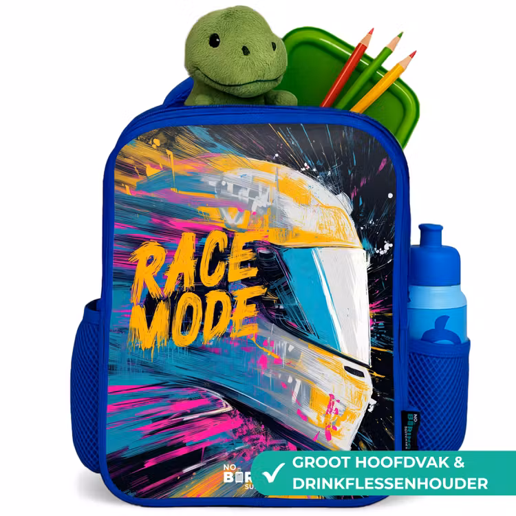 Rugzak kind met naam - Blauw Racehelm - Verfspatten - Penseelstreken - Race mode — 6