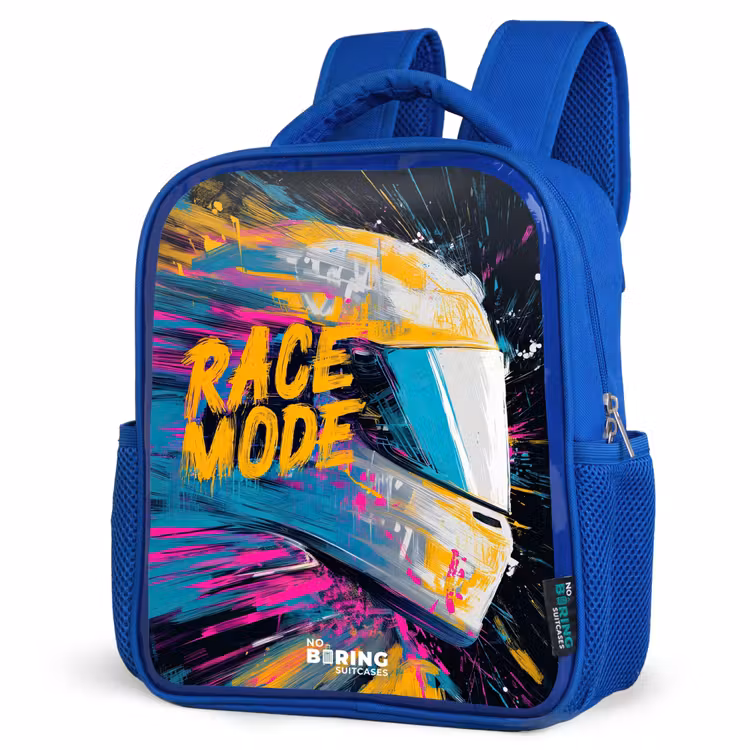 Rugzak kind met naam - Blauw Racehelm - Verfspatten - Penseelstreken - Race mode — 7
