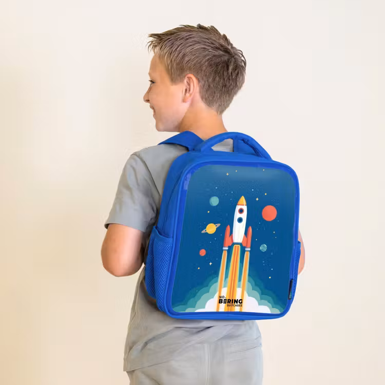 Rugzak kind - blauw - Raket - Planeet - Sterren - Veelkleurig — 3