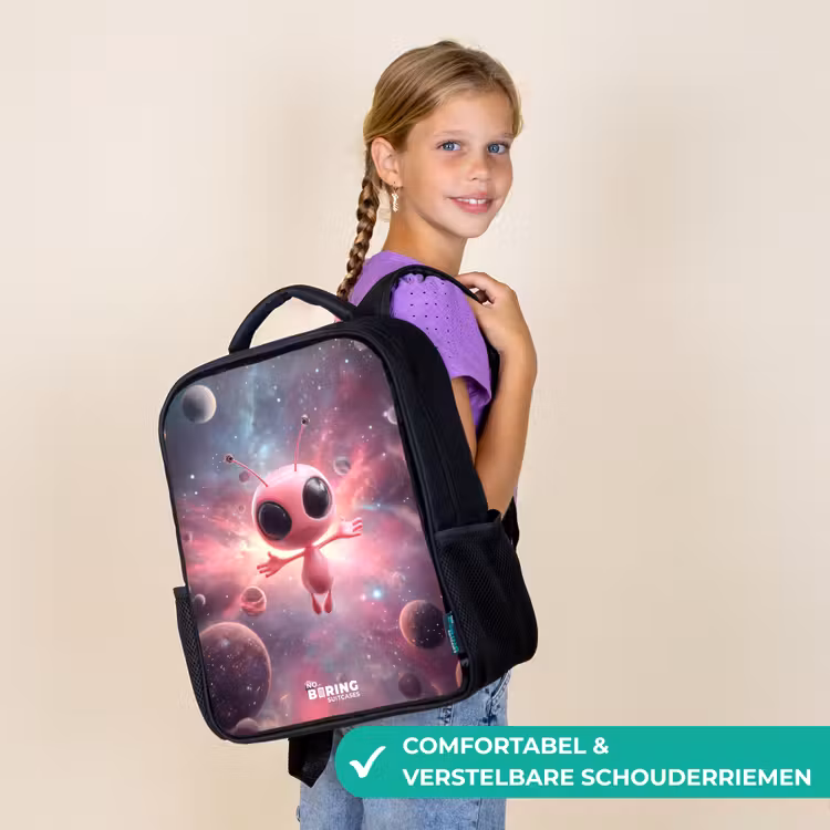 Kinder rugzak - Roze Alien in Sterrennevel — 3