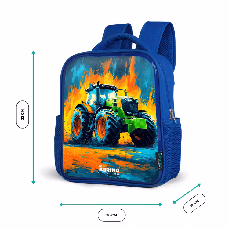 Rugzak kind met naam - Blauw Tractor - Groen - Abstract - Penseelstreken — 5
