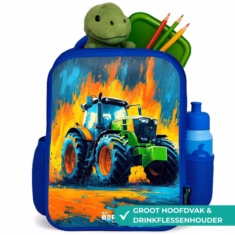 Rugzak kind met naam - Blauw Tractor - Groen - Abstract - Penseelstreken — 6