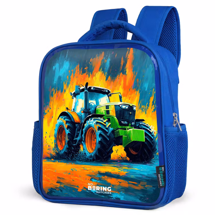 Rugzak kind met naam - Blauw Tractor - Groen - Abstract - Penseelstreken — 7