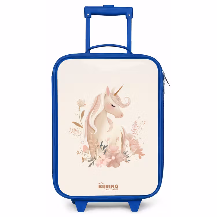Kinderkoffer blauw - Eenhoorn tussen bloemen in roze pastel kleuren — 1
