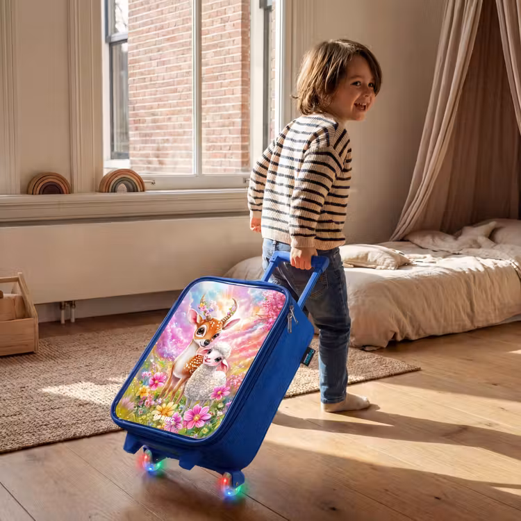 Kinderkoffer blauw - Hertje met een lammetje in pastelbloemenveld — 3