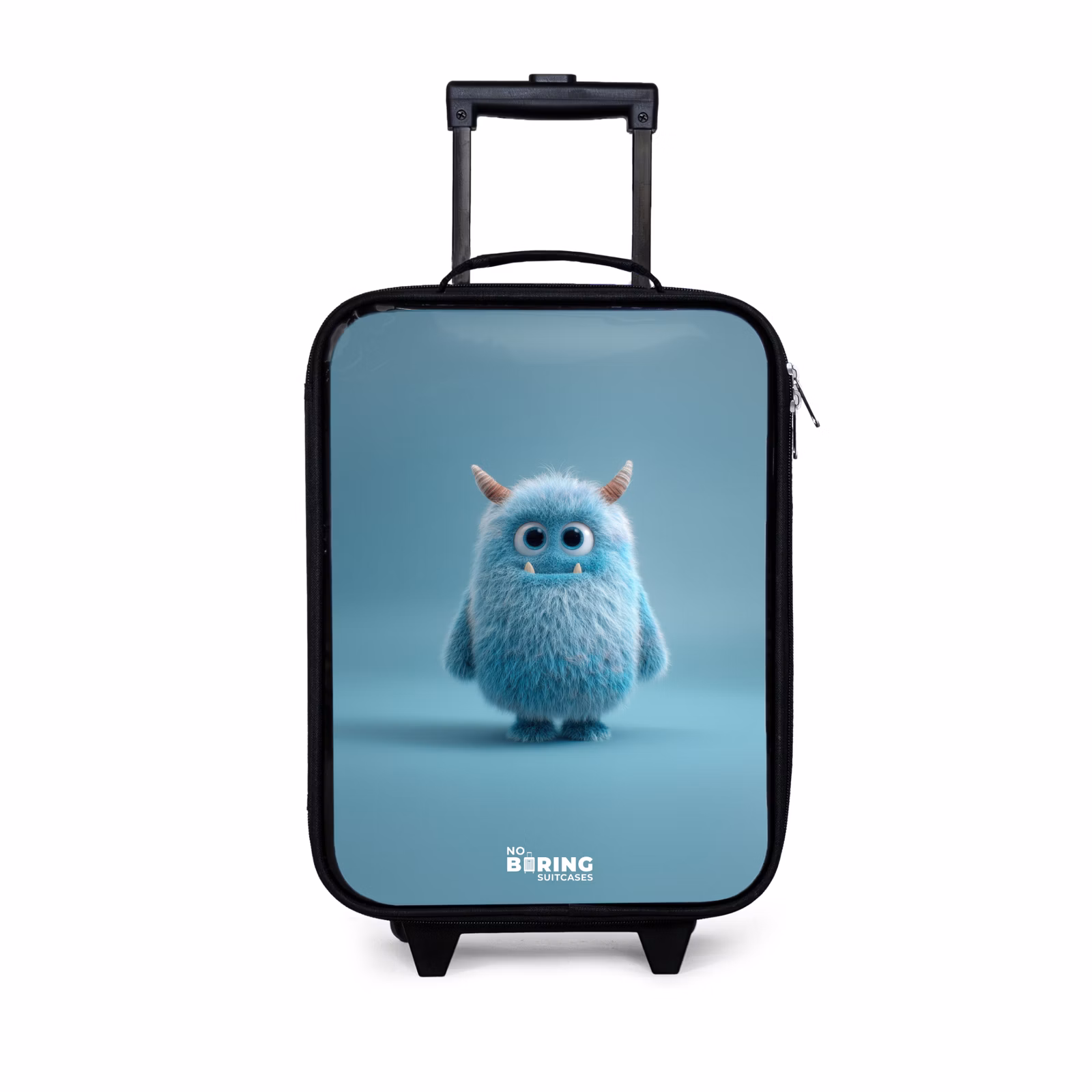 Kinderkoffer - Zwart - Blauw pluizig monster met hoorns — 1