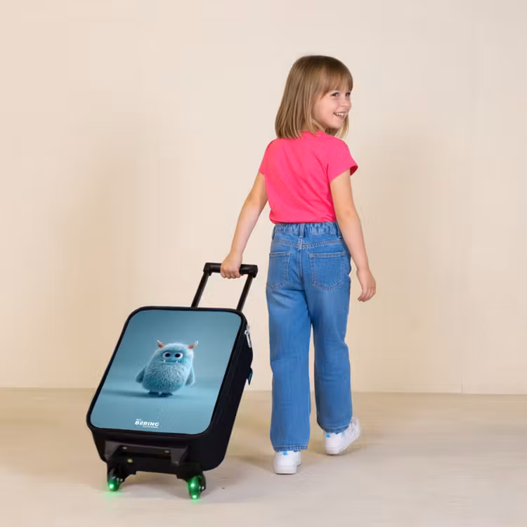 Kinderkoffer - Zwart - Blauw pluizig monster met hoorns — 2