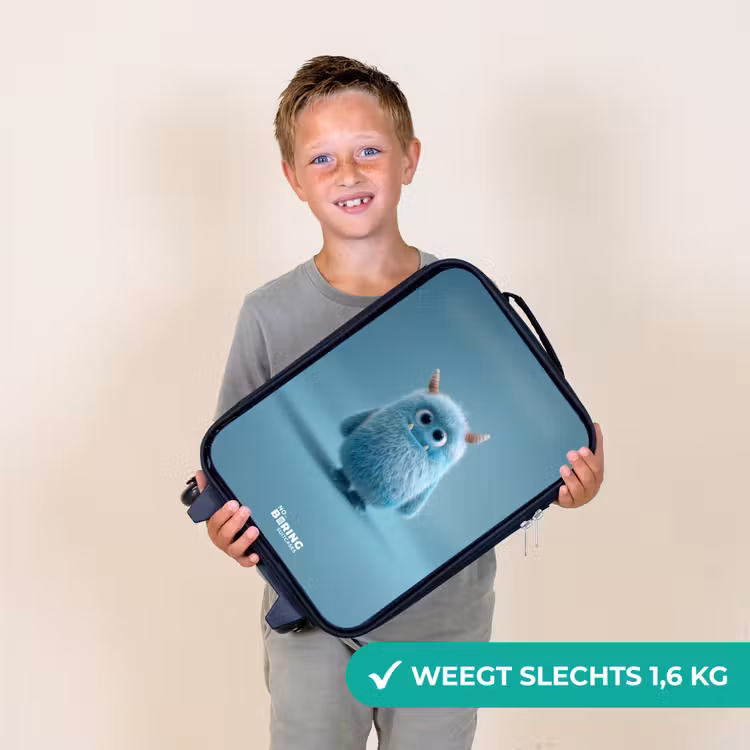 Kinderkoffer - Zwart - Blauw pluizig monster met hoorns — 3