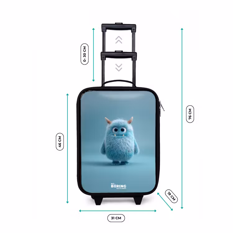 Kinderkoffer - Zwart - Blauw pluizig monster met hoorns — 7