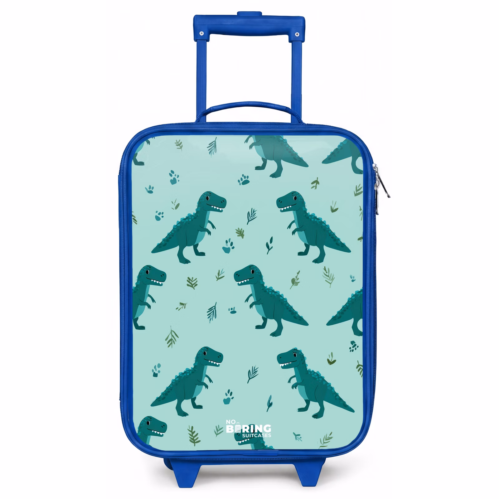 Kinderkoffer blauw - Vriendelijke T. rex tussen sporen — 1
