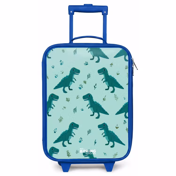 Kinderkoffer blauw - Vriendelijke T. rex tussen sporen — 1