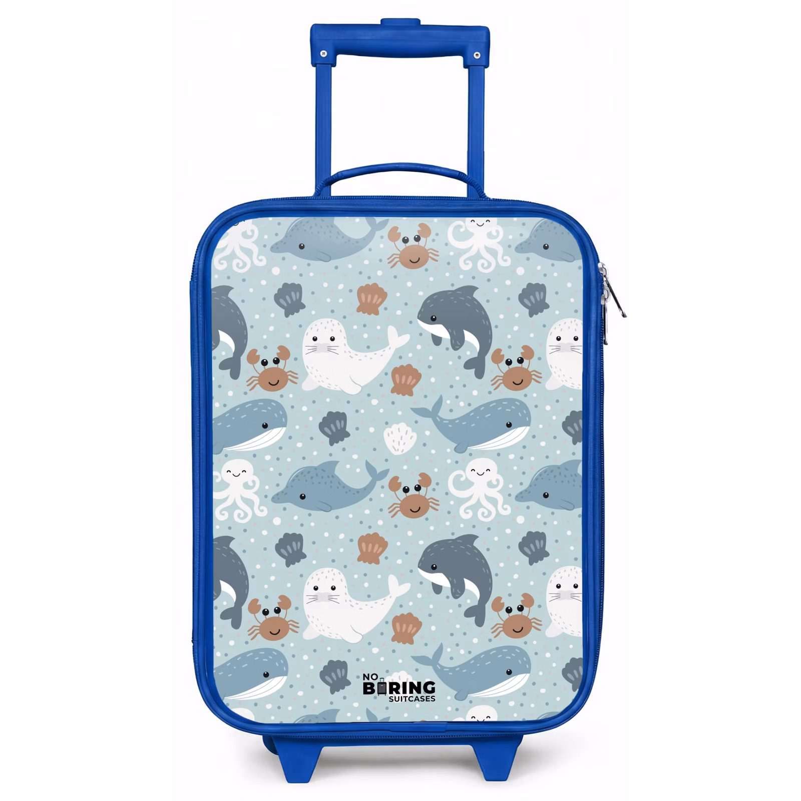 Kinderkoffer blauw - Zeedierenpatroon met dolfijnen, zeehonden en krabben — 1