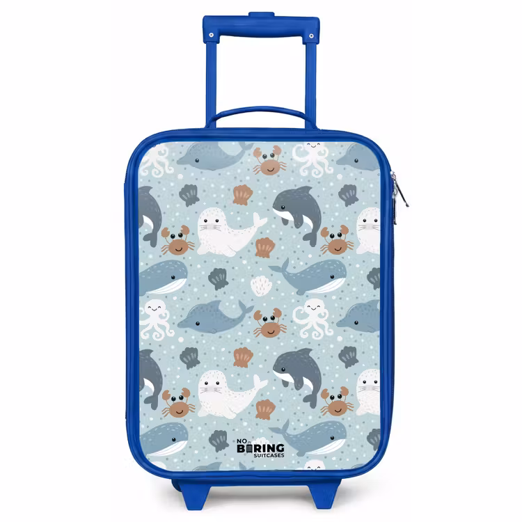 Kinderkoffer blauw - Zeedierenpatroon met dolfijnen, zeehonden en krabben — 1