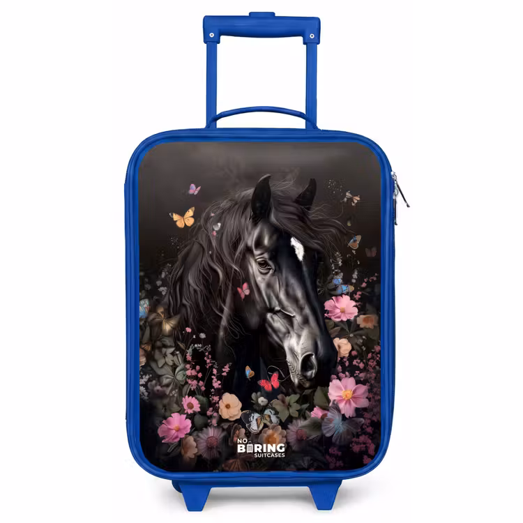 Kinderkoffer blauw - Zwart paard in bloei — 1