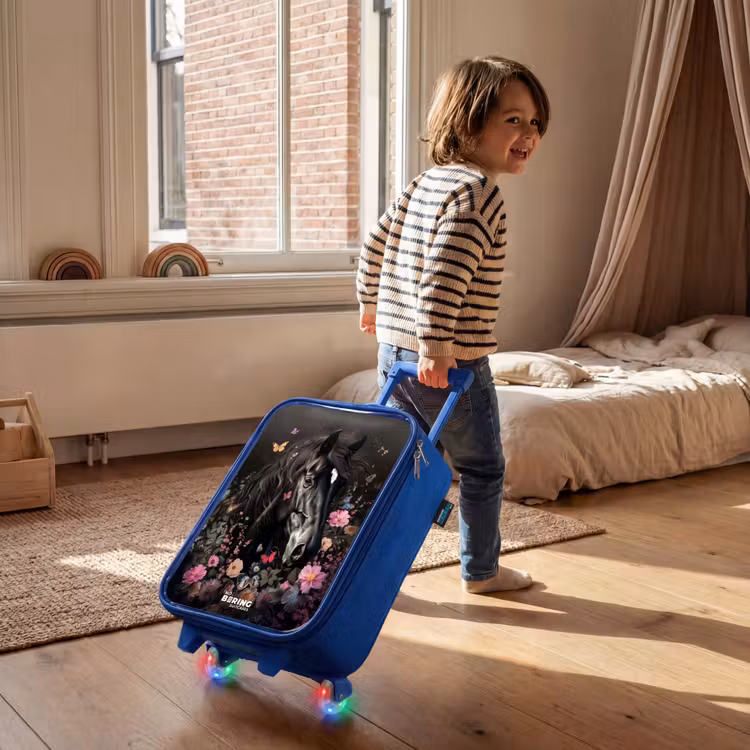 Kinderkoffer blauw - Zwart paard in bloei — 3