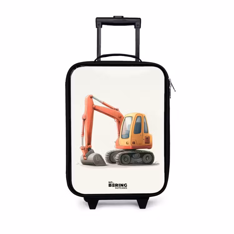 Kinderkoffer - Zwart - Graafmachine - Getekend - Oranje — 1