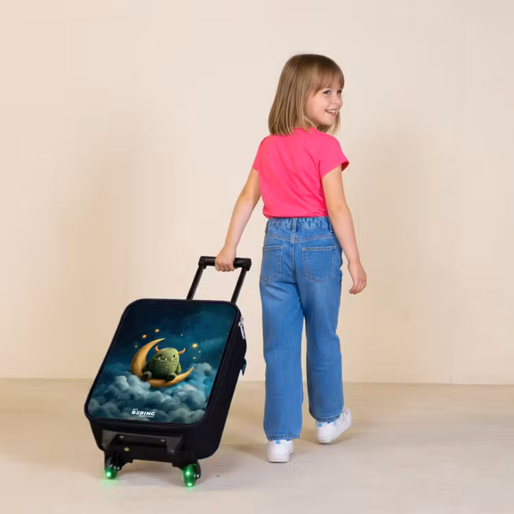 Kinderkoffer - Zwart - Groen monster op maansikkel — 2