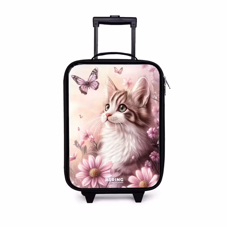 Kinderkoffer - Zwart - Kat - Paars - Vlinders - Bloemen — 1