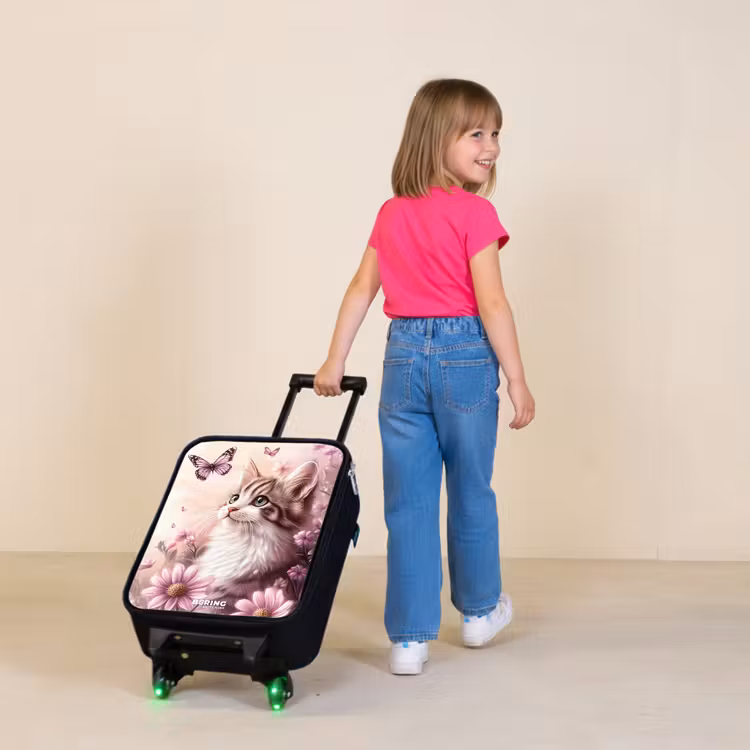 Kinderkoffer - Zwart - Kat - Paars - Vlinders - Bloemen — 2