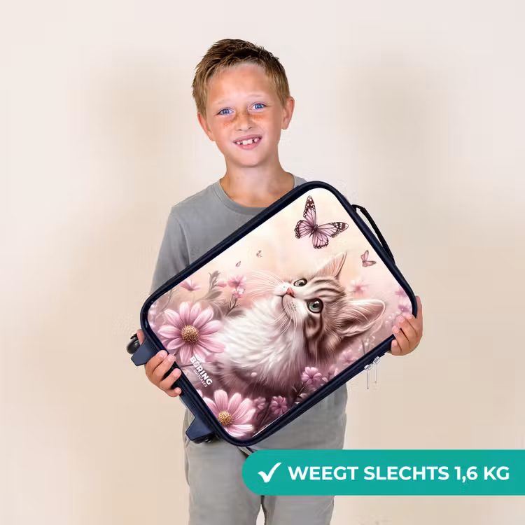 Kinderkoffer - Zwart - Kat - Paars - Vlinders - Bloemen — 3