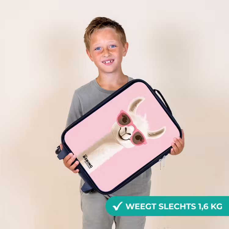 Kinderkoffer - Zwart - Lama - Wit - Zonnebril - Wimpers — 3