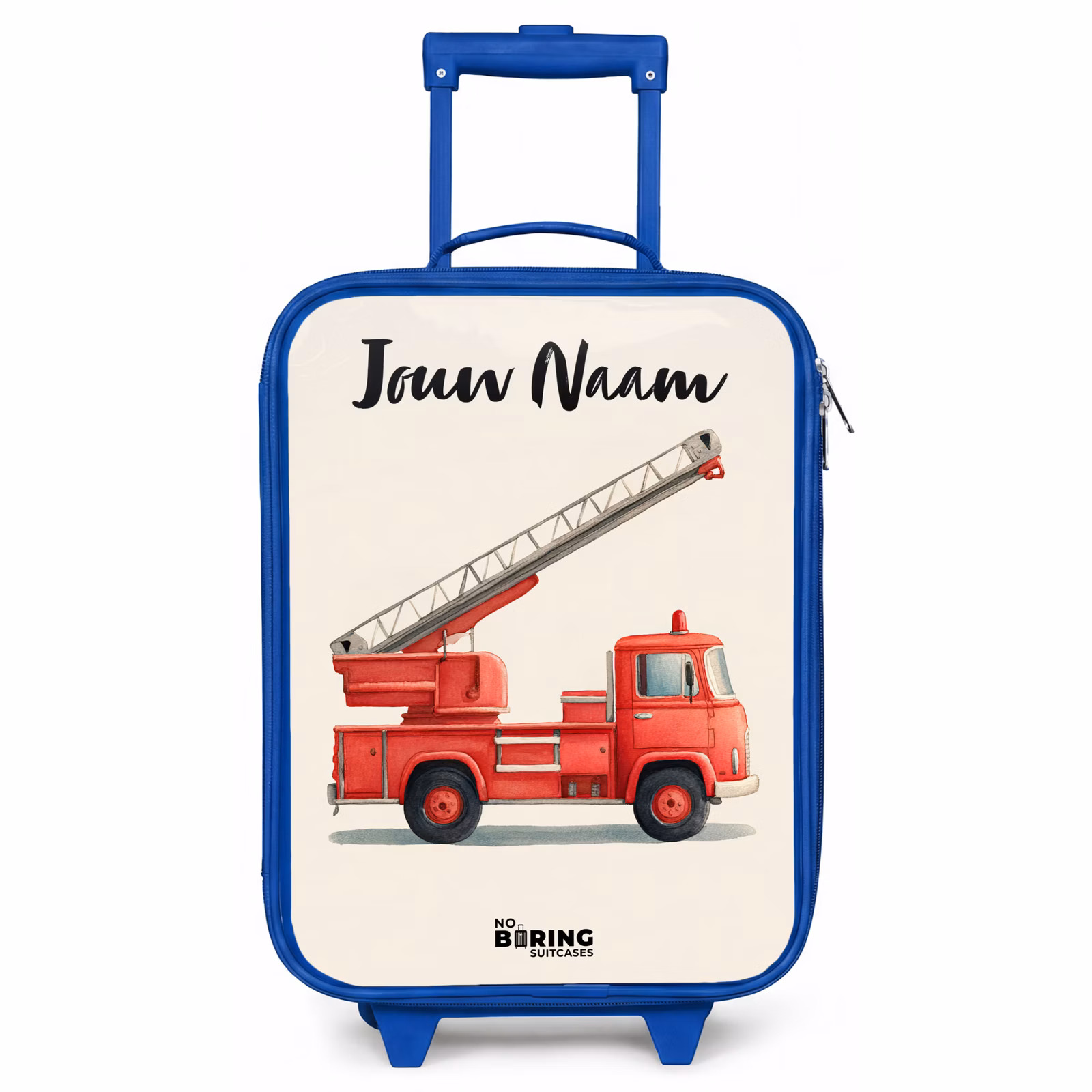 Kinderkoffer blauw met naam - Brandweerwagen - Getekend - Rood — 1