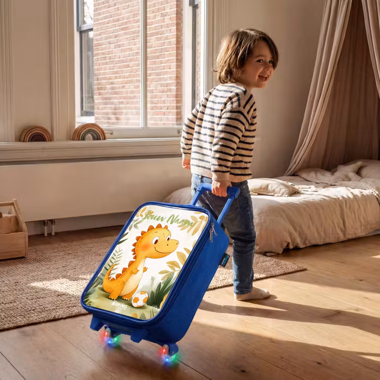 Kinderkoffer blauw met naam - Dino - Voetbal - Oranje — 3