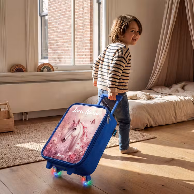 Kinderkoffer blauw met naam - Eenhoorn - Roze - Vlinder - Bloemen — 3