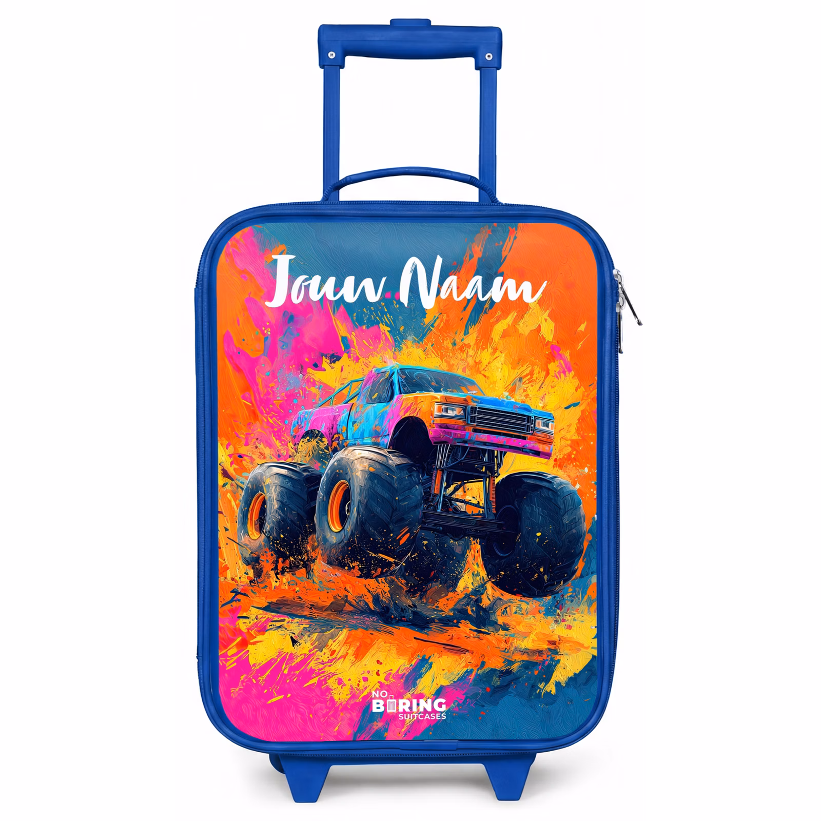 Kinderkoffer blauw met naam - Monstertruck - Abstract - Verfspatten - Kleurrijk — 1