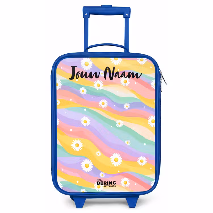 Kinderkoffer blauw met naam - Madeliefjes - Kleurrijk - Pastel — 1