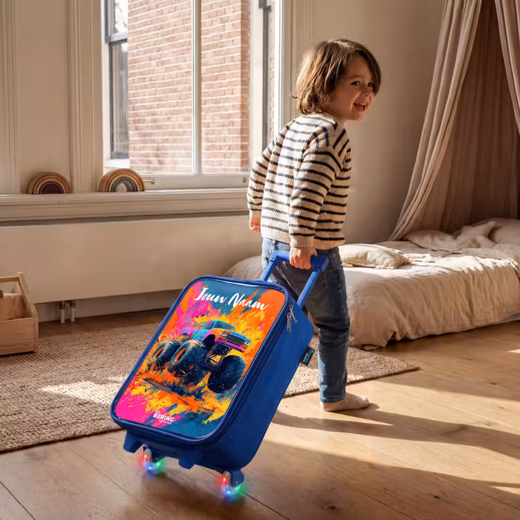 Kinderkoffer blauw met naam - Monstertruck - Abstract - Verfspatten - Kleurrijk — 3