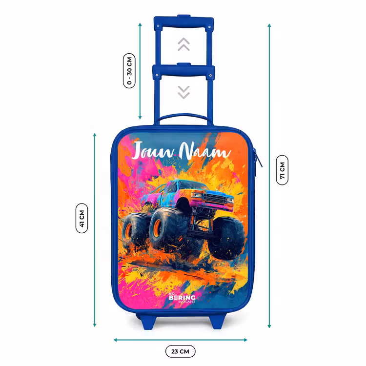 Kinderkoffer blauw met naam - Monstertruck - Abstract - Verfspatten - Kleurrijk — 6