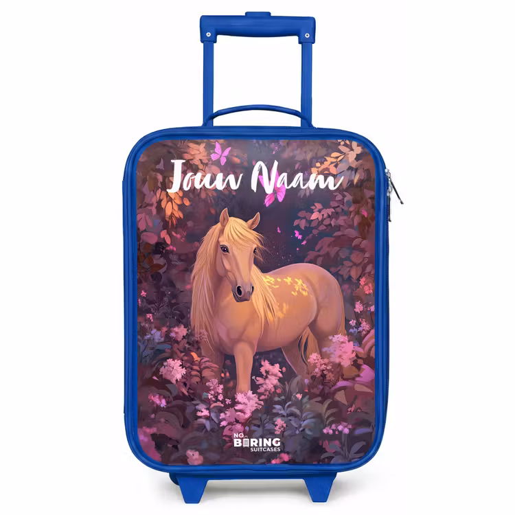 Kinderkoffer blauw met naam - Paard - Bloemen - Paars - Vlinder — 1