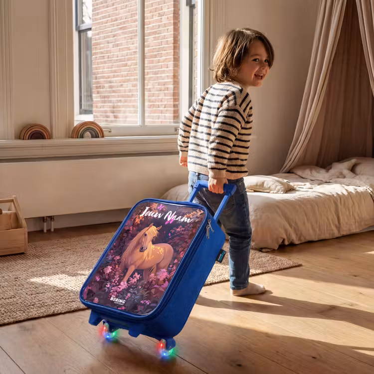 Kinderkoffer blauw met naam - Paard - Bloemen - Paars - Vlinder — 3