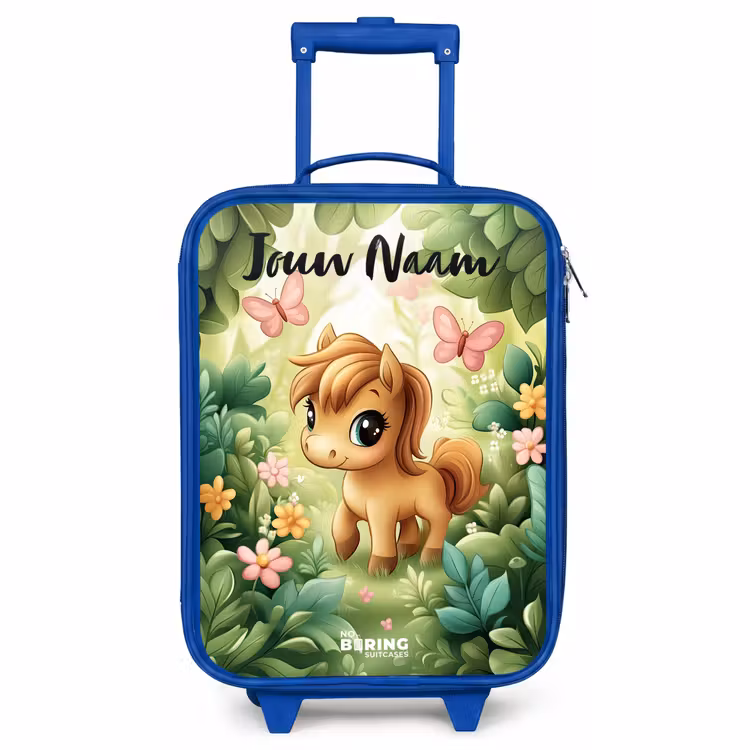 Kinderkoffer blauw met naam - Paard - Bloemen - Vlinders — 1