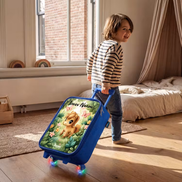 Kinderkoffer blauw met naam - Paard - Bloemen - Vlinders — 3