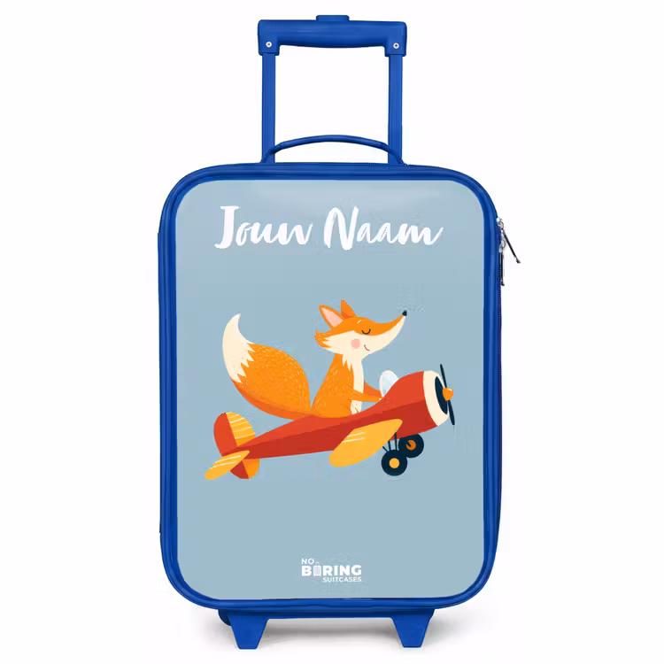 Kinderkoffer blauw met naam - Vos - Vliegtuig - Vliegen — 1