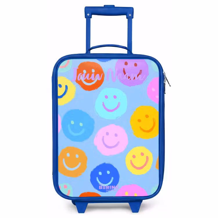 Kinderkoffer blauw met naam - Vrolijk patroon van smileys — 1