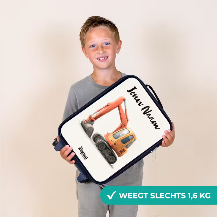 Kinderkoffer met naam - Graafmachine - Getekend - Oranje — 3